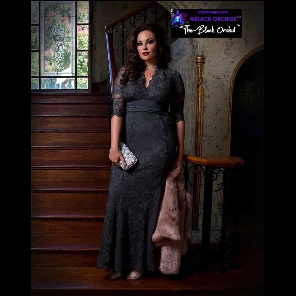 💜KIYONNA NEW 1X fits 14/16 BLACK LACE DRESS GOWN - Picture 2 of 16